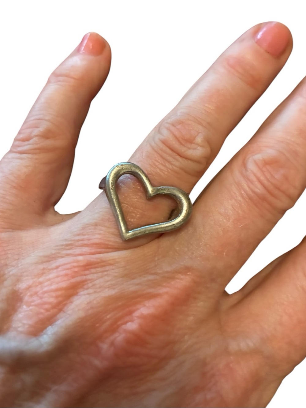 Vintage Vargas Signed 925 Sterling Silver Open Heart Ring Size 7 - Picture 10 of 15